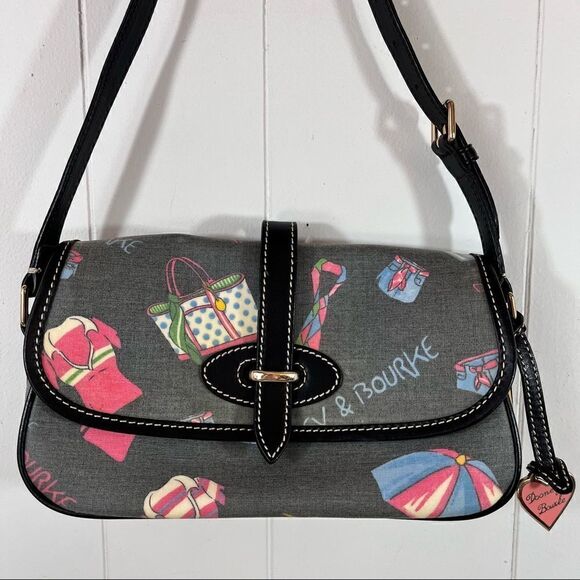 Dooney & Bourke Coated Canvas Y2K Flap Baguette Shoulder Bag Beach Theme - Picture 1 of 14
